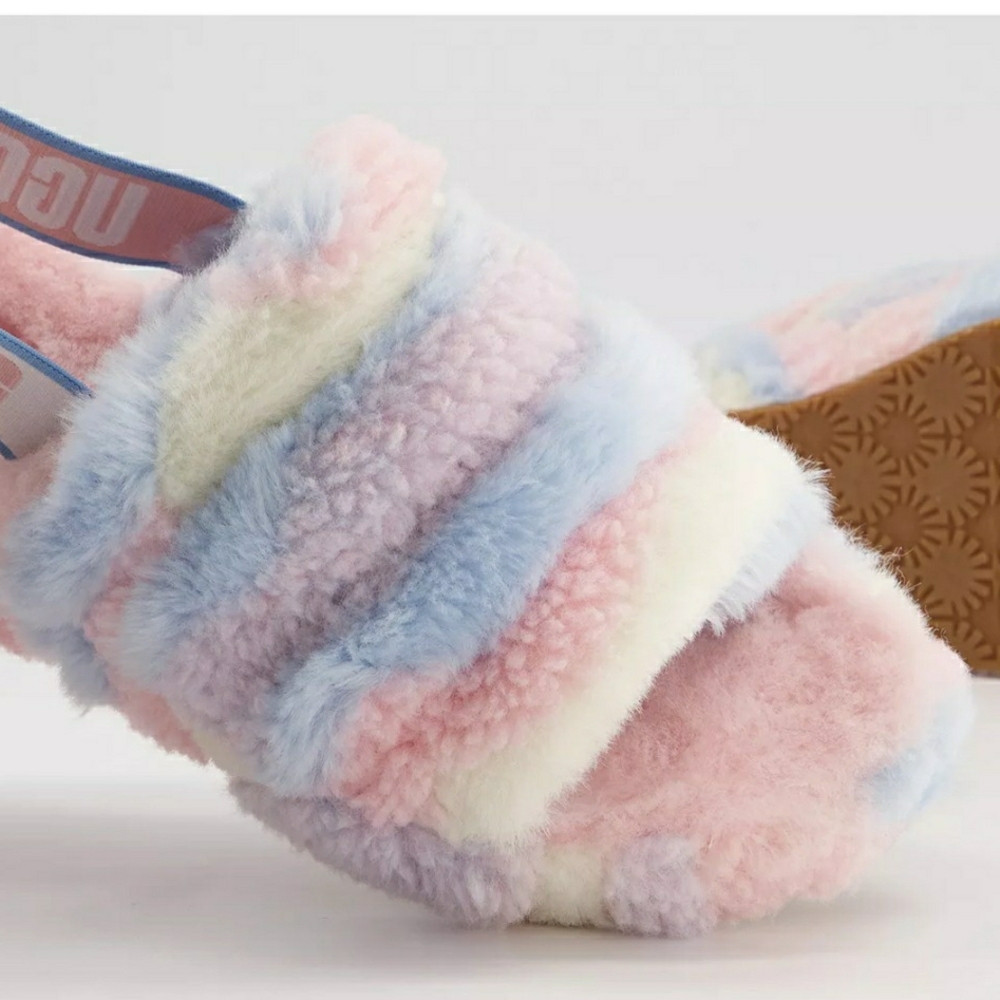 UGG Women's Fluffy Slippers - Pink, Blue, Cream